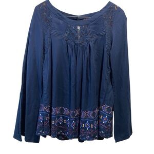 Rock & Roll Fairy Cowgirl Deep Blue Embroidered Western Top medium